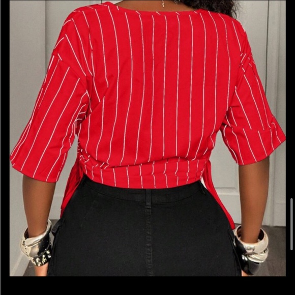 Red Striped Button-Up Top - Picture 2 of 3